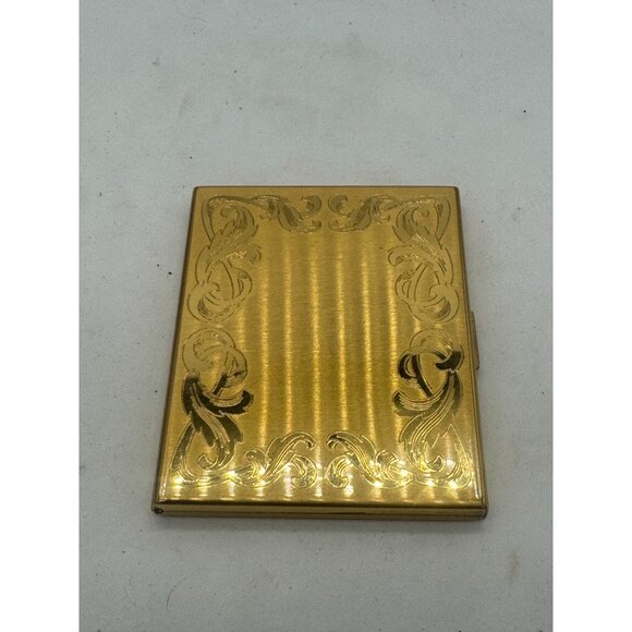 Vintage Elgin American Gold Embossed Powder Compact with Puff and Pamphlet - Picture 1 of 12